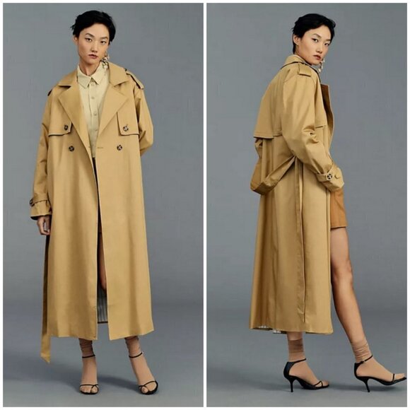 💕FAVORITE DAUGHTER💕 The Charles Double Breasted Trench Coat ~ Sand Medium NWT - Picture 5 of 16
